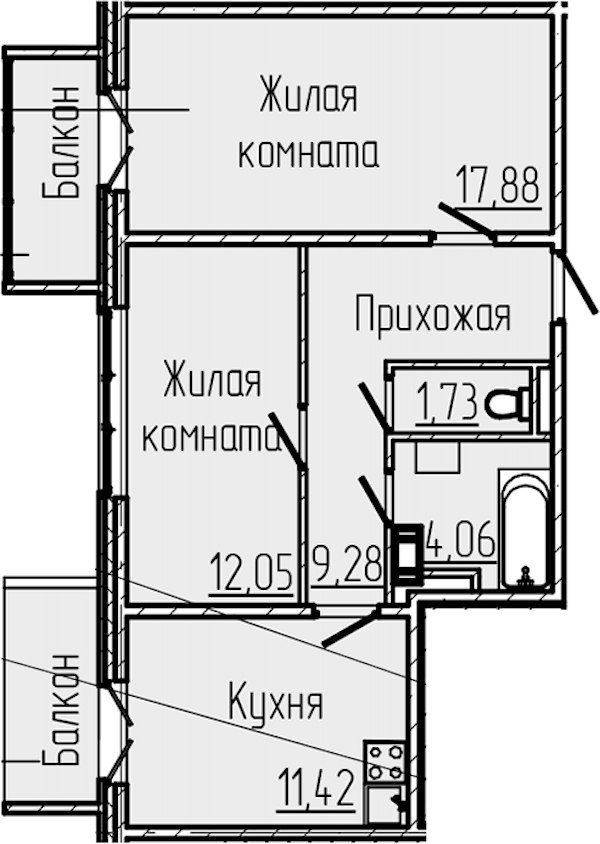 2-комнатная квартира 58.74 м², 4/8 эт., ЖК «SERTOLOVO PARK»